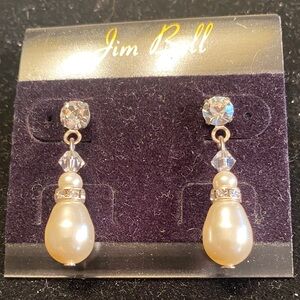 Jim Ball Gold-Tone Ivory Pearl Drop Earrings with Crystal Accents
